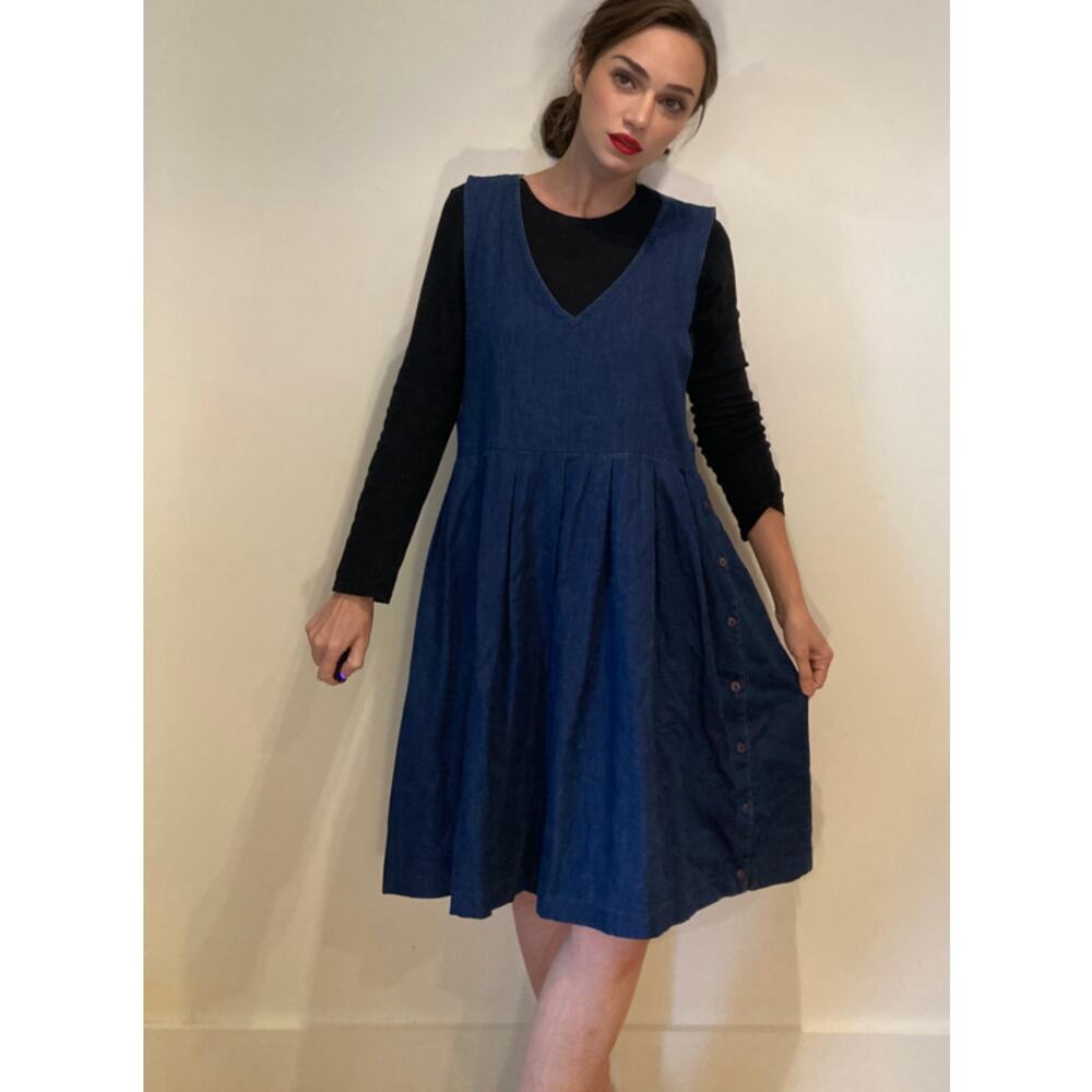 Vintage Cotton Chambray Denim Dress Jumper Cottoagecore Pam's Closet Sz S Large